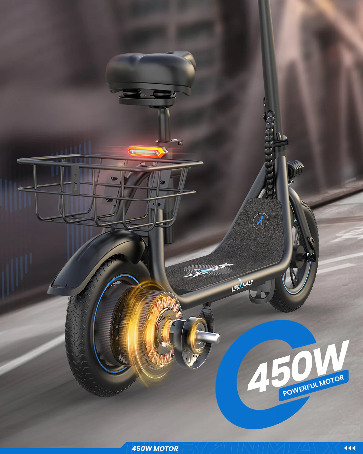Gyroor 450W C1 Electric Scooter with Seat & Carry Basket - Image 5