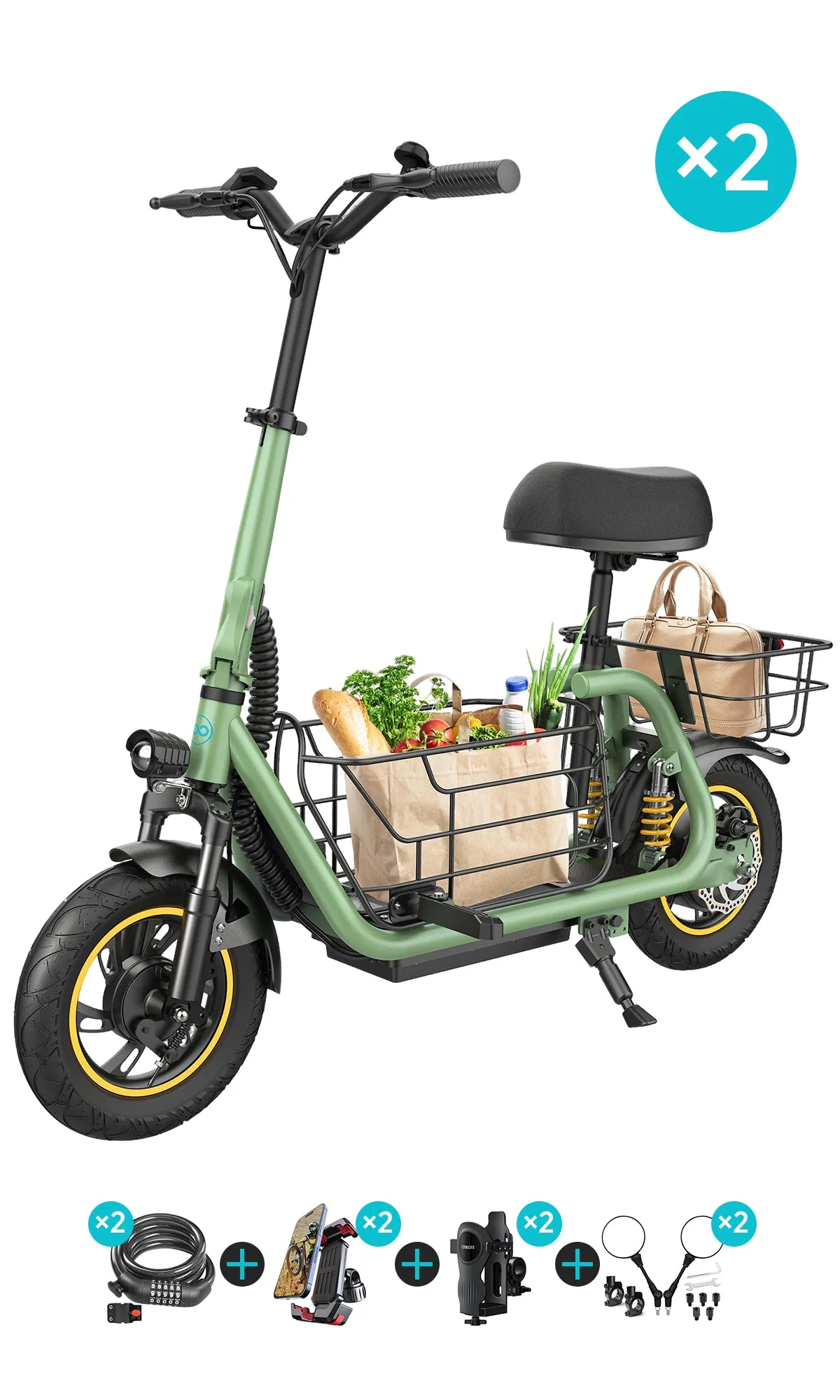 Gyroor C1 Pro 800W Scooter – Dual Baskets for Cargo & Pets - Image 12