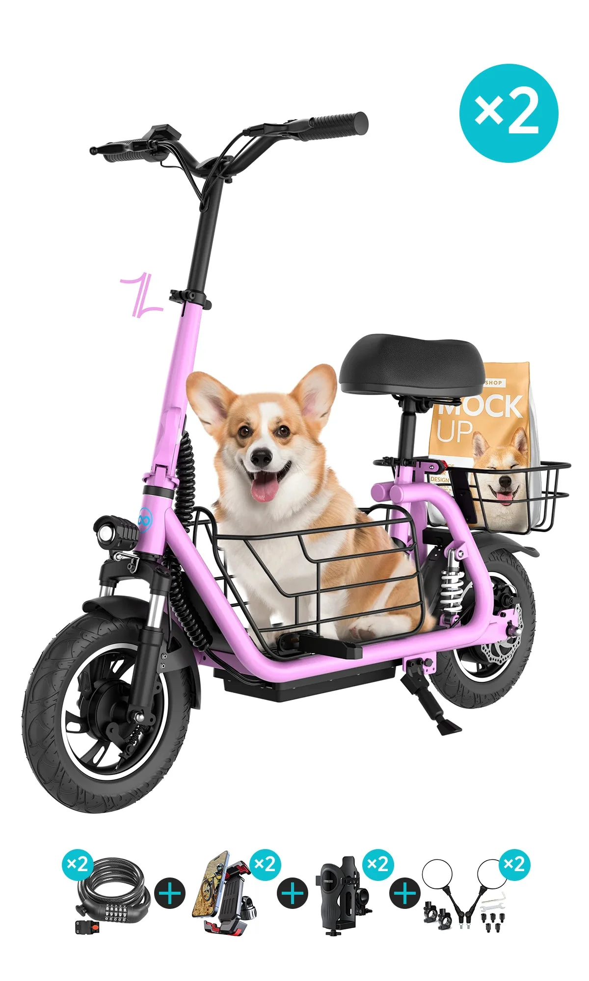 Gyroor C1 Pro 800W Scooter – Dual Baskets for Cargo & Pets - Image 14