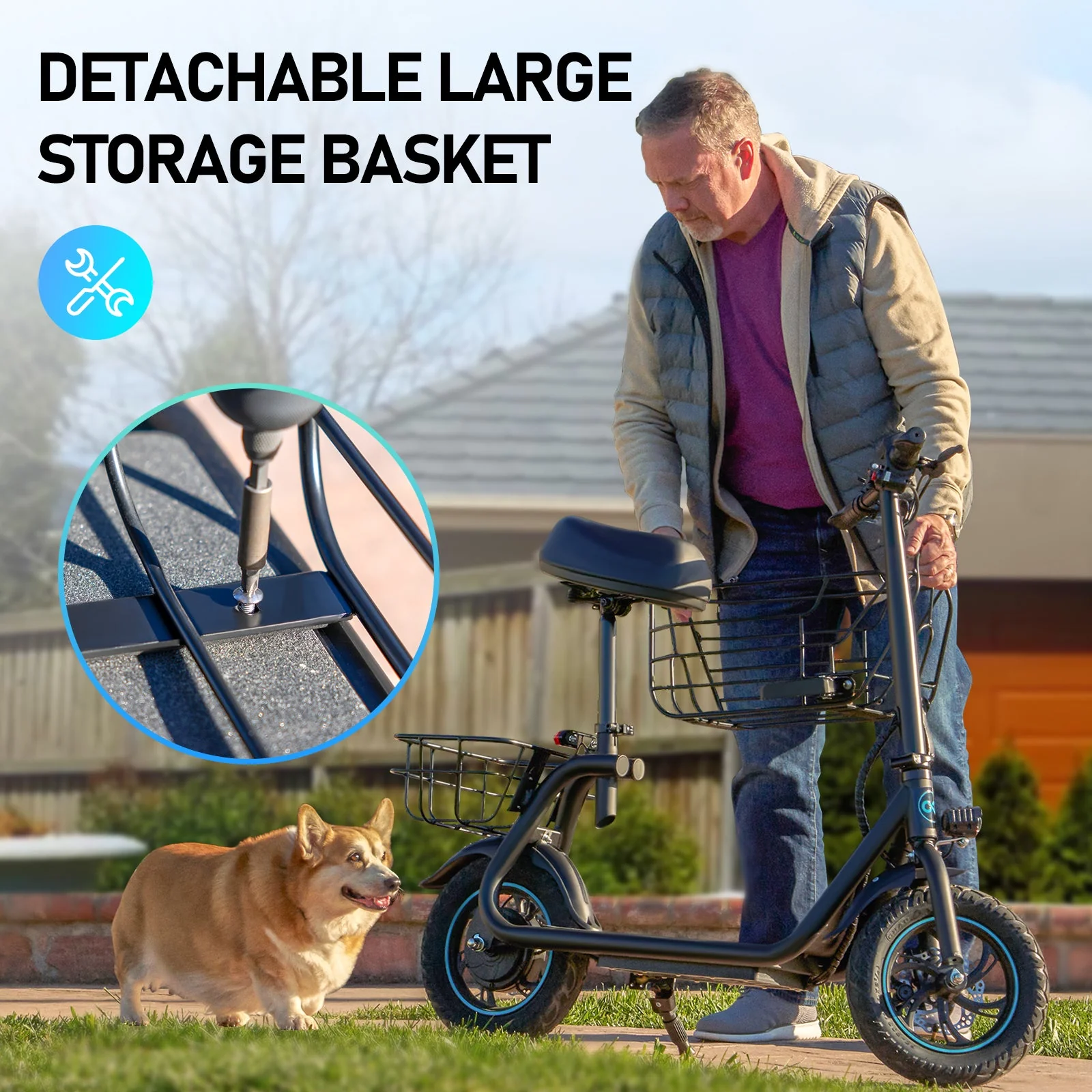 Gyroor 800W Electric Scooter with Large Basket for Pets & Cargo - Image 4