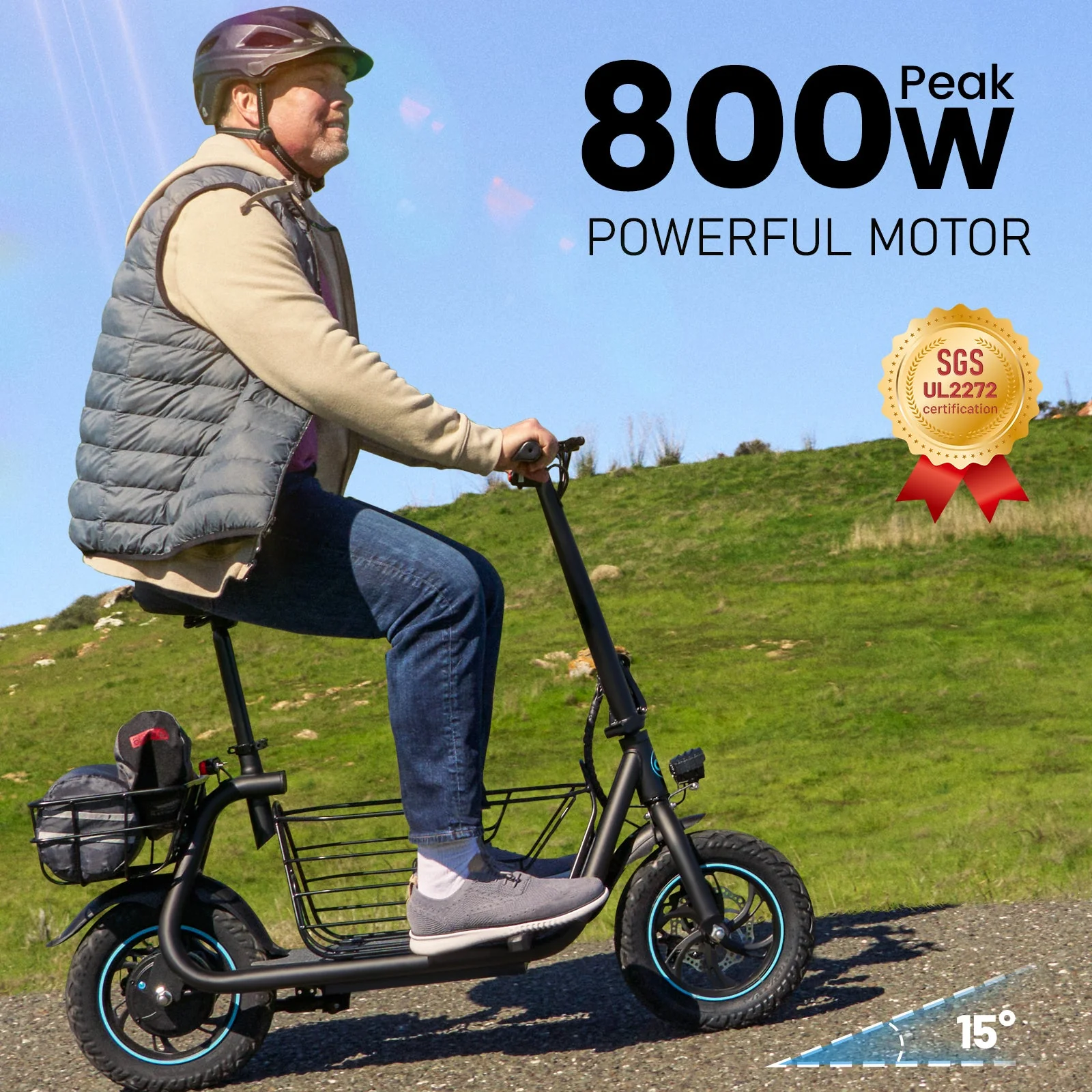 Gyroor 450W C1 Electric Scooter with Seat & Carry Basket - Image 14