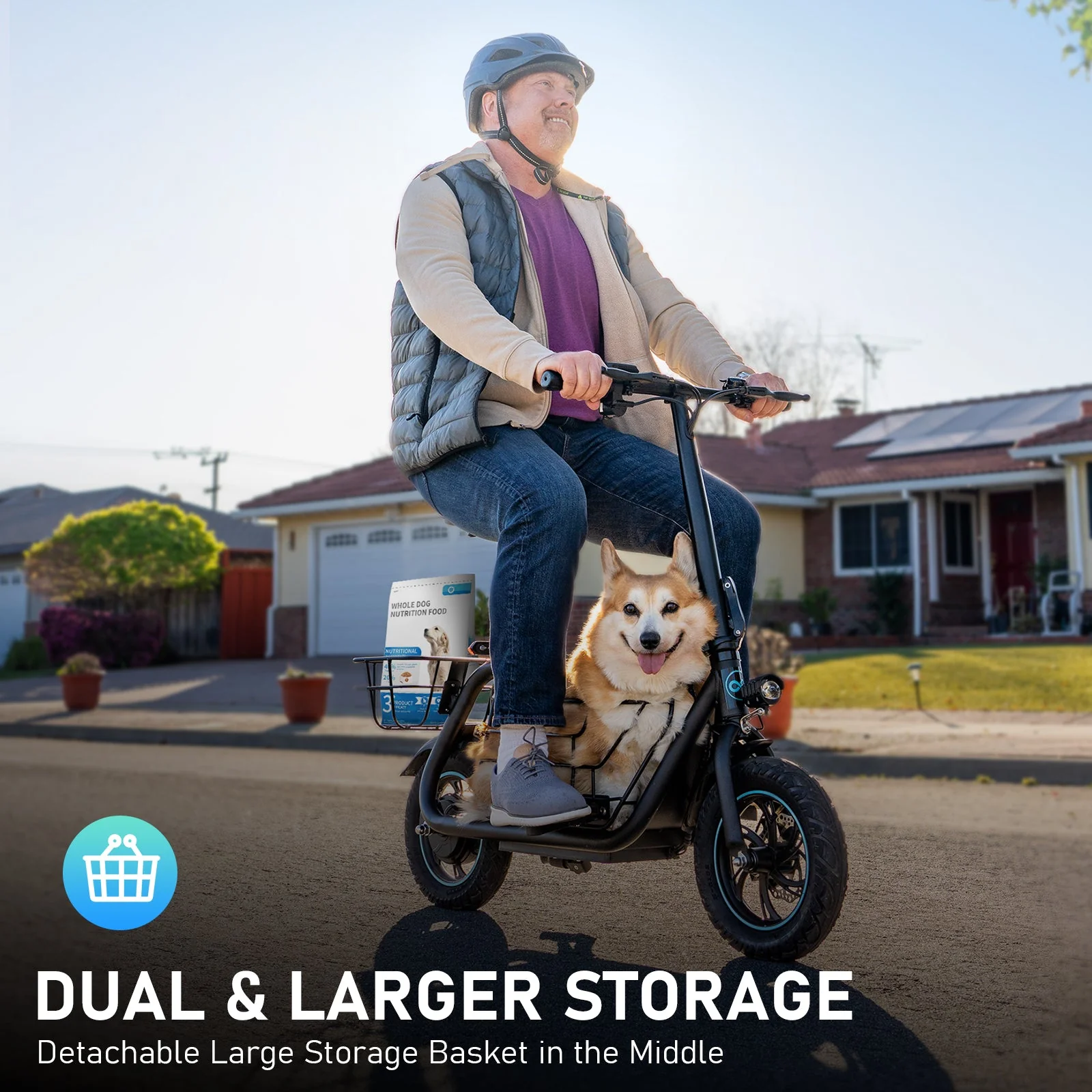 Gyroor 800W Electric Scooter with Large Basket for Pets & Cargo - Image 8