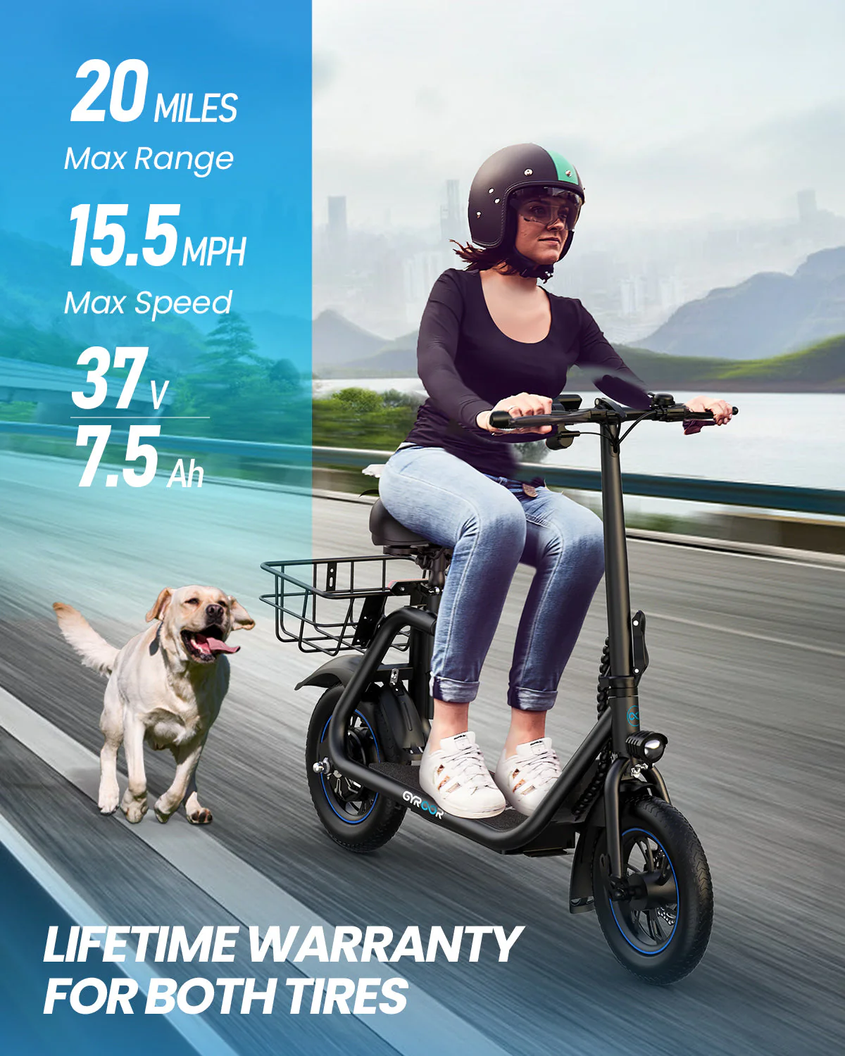 Gyroor C1 Electric Scooter – 450W, Seat & Rear Basket - Image 5