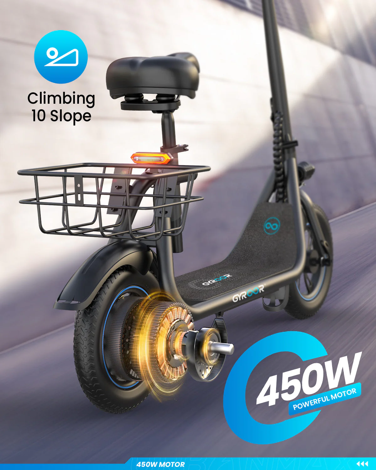 Gyroor C1 Electric Scooter – 450W, Seat & Rear Basket - Image 6