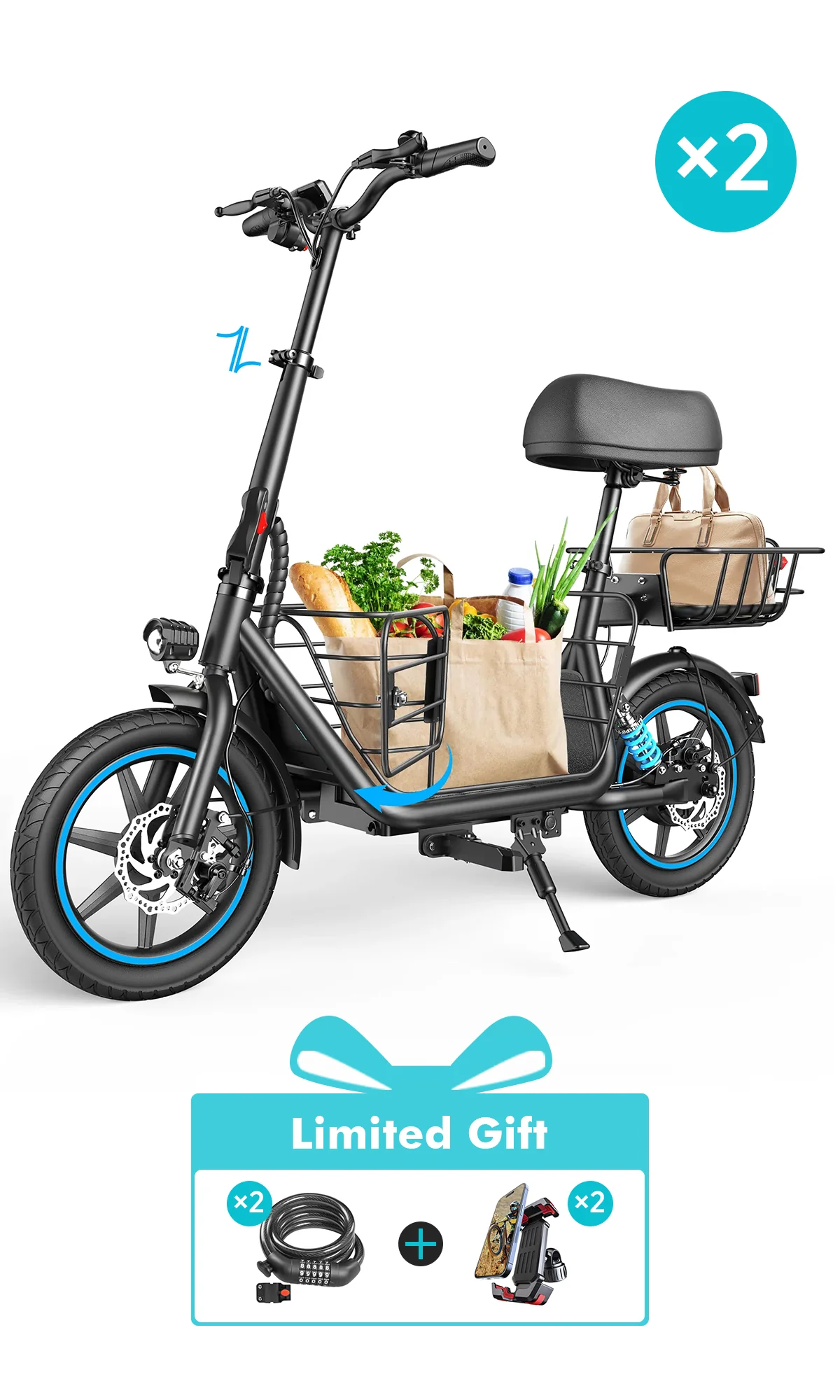 Gyroor C1Plus 1000W Electric Scooter with Dual Baskets for Pets & Cargo - Image 8