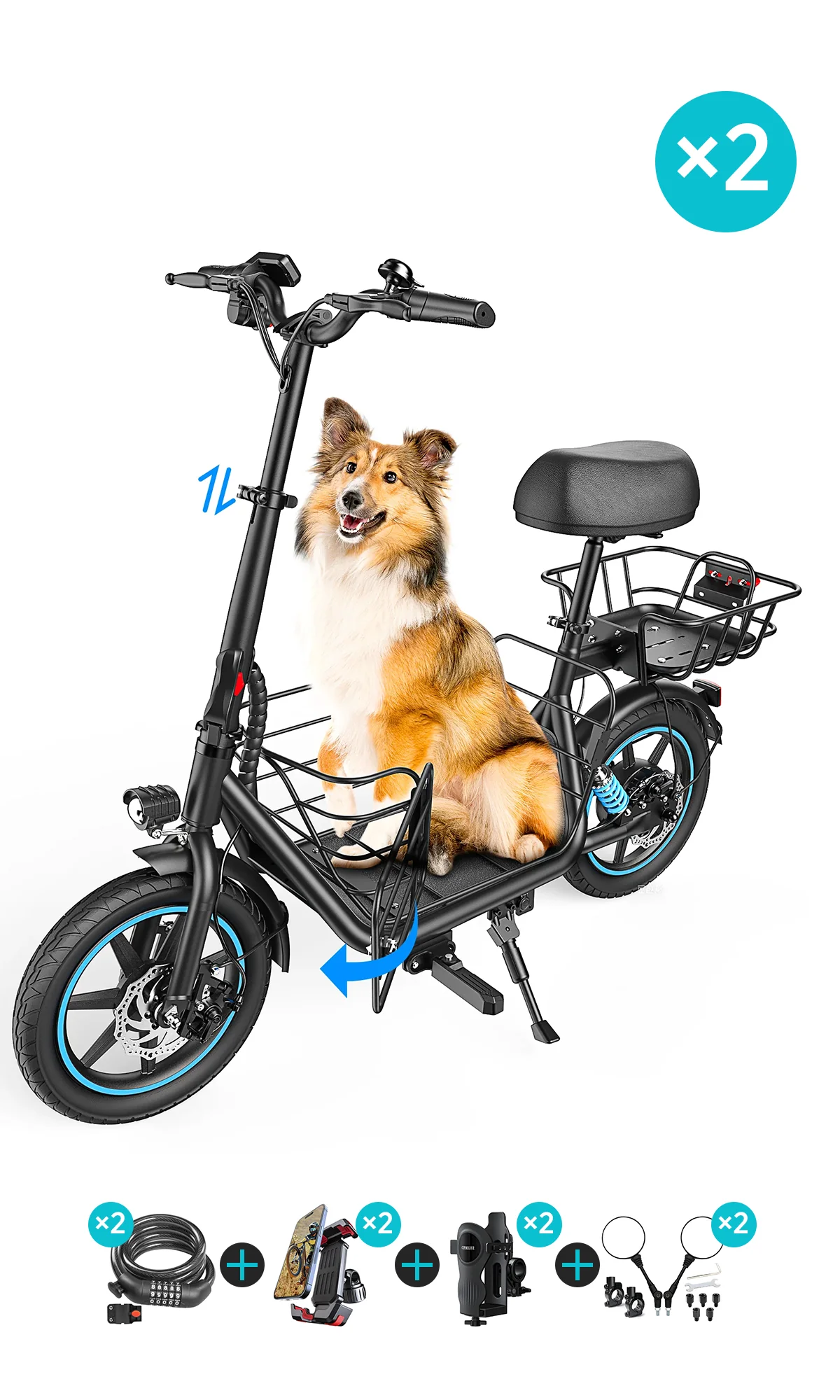 Gyroor C1Plus 1000W Electric Scooter with Dual Baskets for Pets & Cargo - Image 9