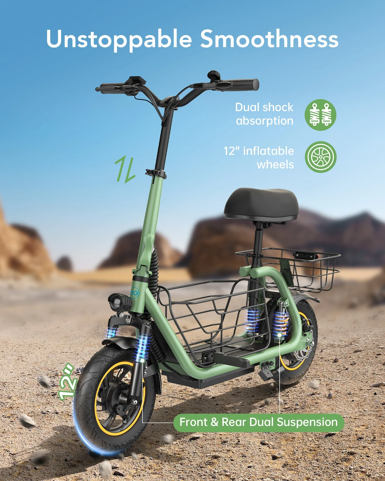 Gyroor C1 Pro 800W Scooter – Dual Baskets for Cargo & Pets - Image 7