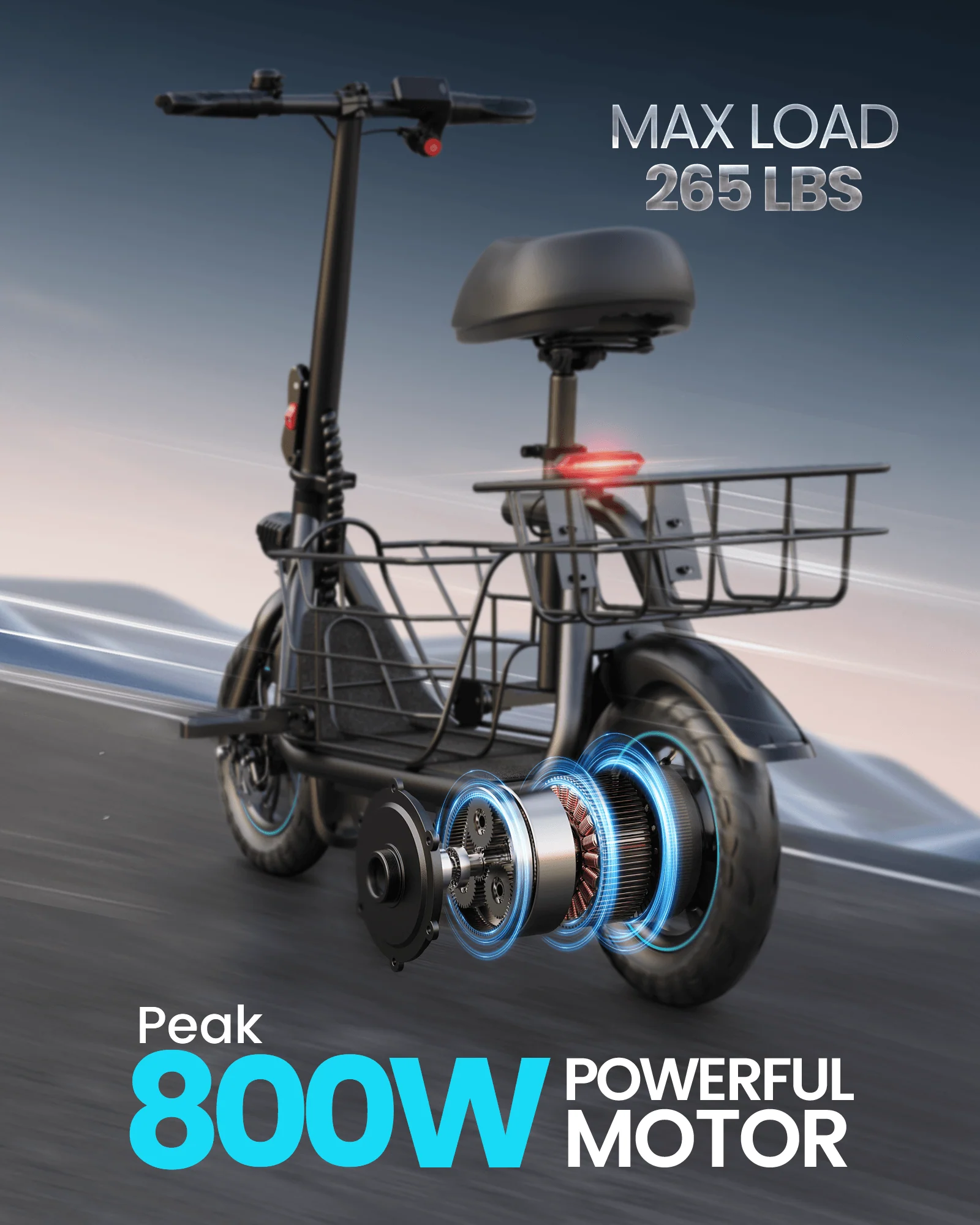 Gyroor C1 Electric Scooter – 450W, Seat & Rear Basket - Image 16