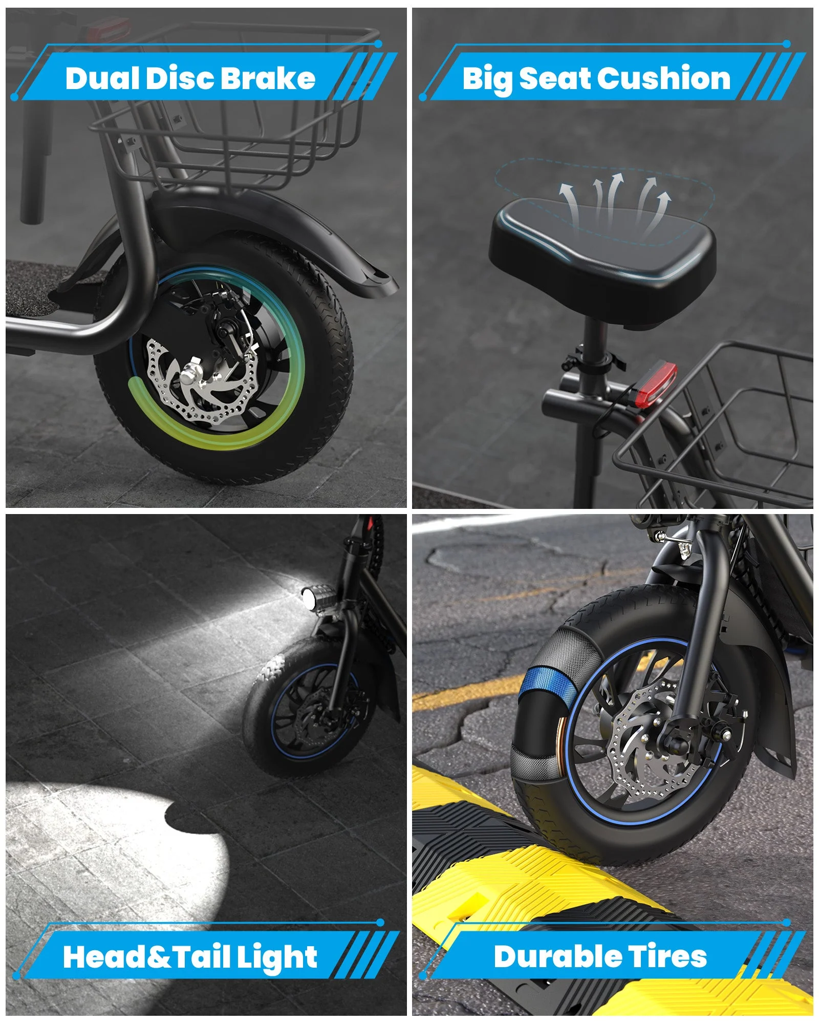 Gyroor C1S Electric Scooter 800W – Front & Rear Baskets - Image 8