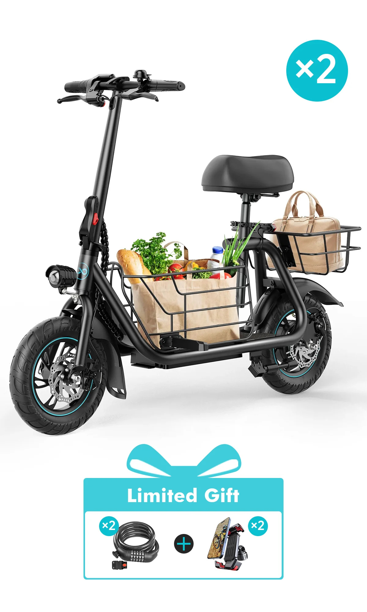 Gyroor C1S Electric Scooter 800W – Front & Rear Baskets - Image 18
