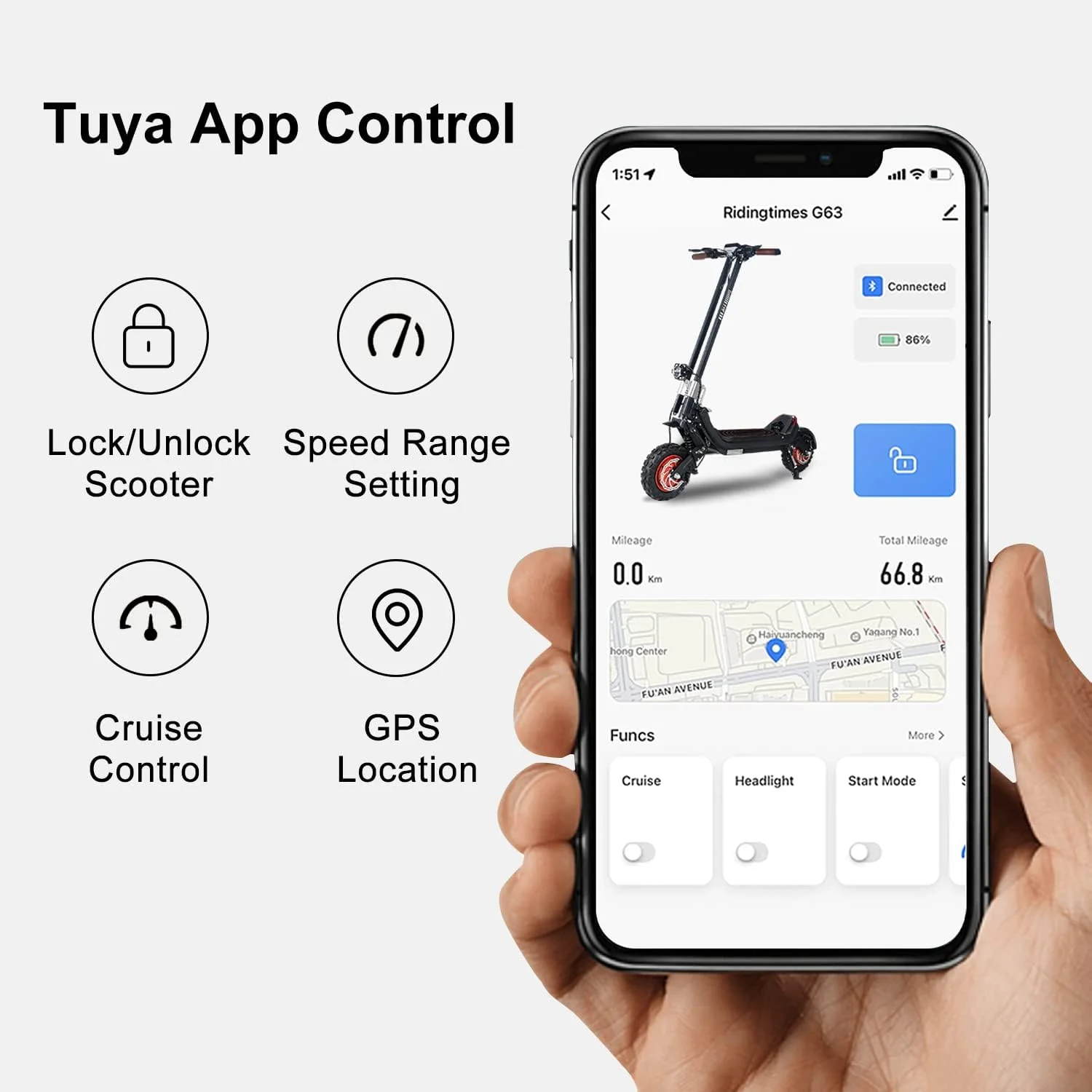 Off Road 2400W Electric Scooter with Smart APP,Up to 37Mph & 50Miles Long Range - Image 9